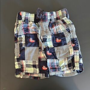 Plaid Patchwork Shorts with Train Design